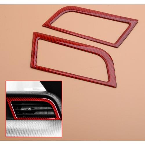2 pcs Red Carbon Fiber Side AC Air Condition Air Vent Outlet Cover Frame Trim Fit for Ford Mustang 2015-2019