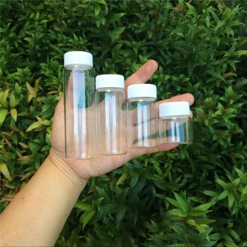 20ml 50ml 65ml 90ml Glass Bottles Plastic Cap White Screw Transparent Glass Vials Plastic Bottles Jars Bottles 24pcs
