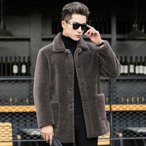 2021 Autumn Winter Men Real Fur Jackets Casual Solid Fashion Vintage Thick Warm Leather Coats Men High Quality M-4XL Jacket U15