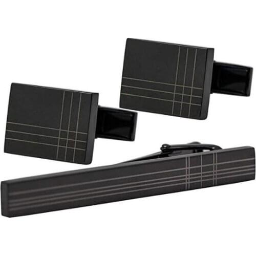 5sets/lot Gunblack Laser Cufflinks Tie Clip Set Simple Business Fashion Cuff Links&Tie Pin Bar Set Mens Jewelry Accessory Gift