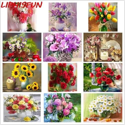 5D Diy Diamond Painting Full Drill Square/round Rhinestone Diamond Embroidery Cross Stitch Home Wedding Decor flowers vase daisy