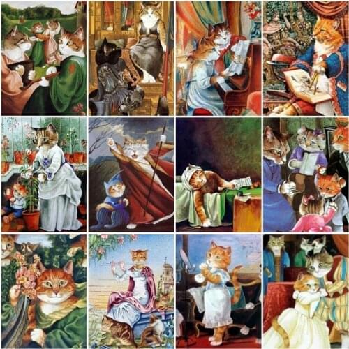 Diamond Embroidery Animal Full Square Rhinestones Mosaic Full Round Diamond Painting Cartoon Cat Home Decor Gift