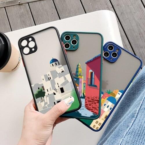 Oia Santorini Greece Church Hand Painted Print Phone Case for iPhone X XR XS MAX 11 12 Pro Max 6s 7 8 Plus SE 2020 Hard Cover