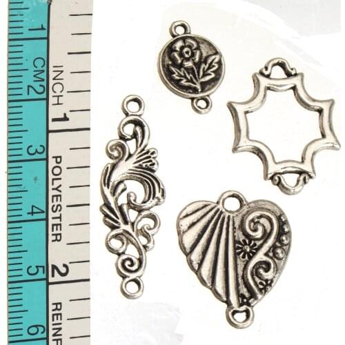 DIY Mixed Connectors Leather Cord Chains Bangles Flat Flower Heart Love Antique Silver Metal Jewelry Findings & Components 40pcs