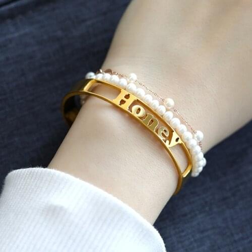 Cutomized Gold Name Cuff Bracelet Stainless Steel Armbanden Voor Vrouwen Nameplate Bangles & Bracelet Valentines Day Gift BFF