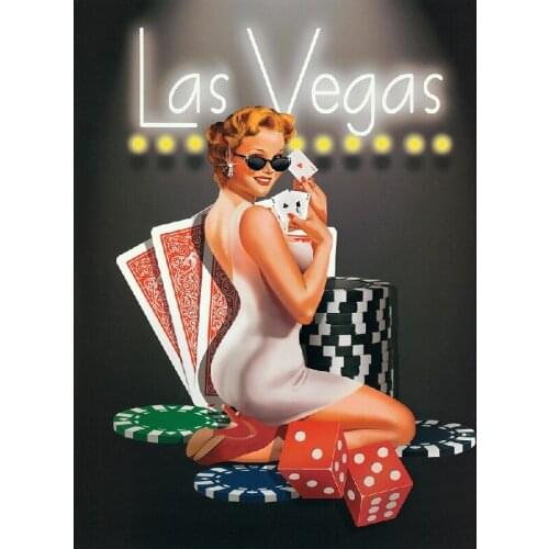 Picture mark Las Vega with a Poker girl print on canvas sexy lady oil painting print for sell free shipping