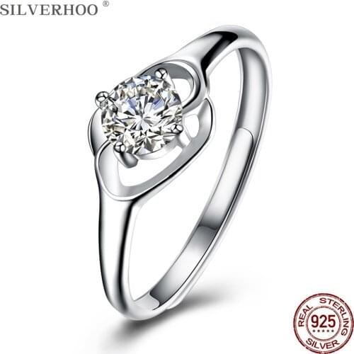 SILVERHOO 925 Sterling Silver Ring Adjustable Square CZ Female Rings Christmas New Year Present For Friend Hot Selling Jewelry