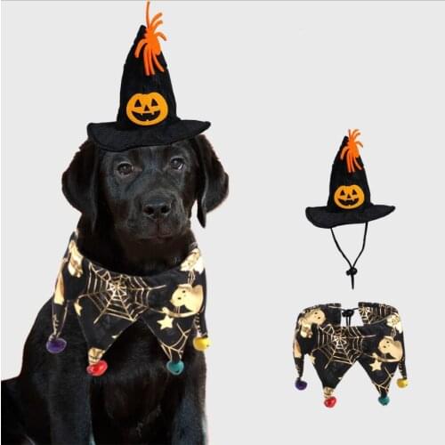Dog Halloween Costume Pumpkin Hat Spider Skull Scarf with Bell Suit Pet Cosplay Clothes For Small Medium Dogs Accessories