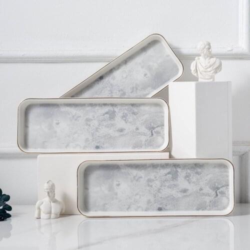 Creative Simple Moon Long Plate Series Silver Matte Tray Hand Gold Rim Household Jewelry Storage Tray Square Plates Set