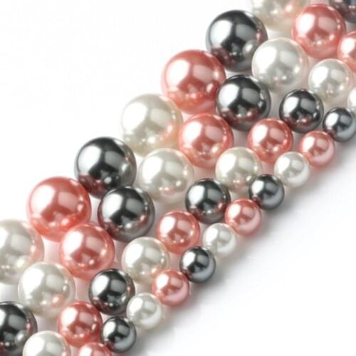 Mixed Color Natural Shell Pearls Pink Green White Round Loose Beads for Jewelry Making DIY Bracelet 15inch 6/8/10/12mm 15inch