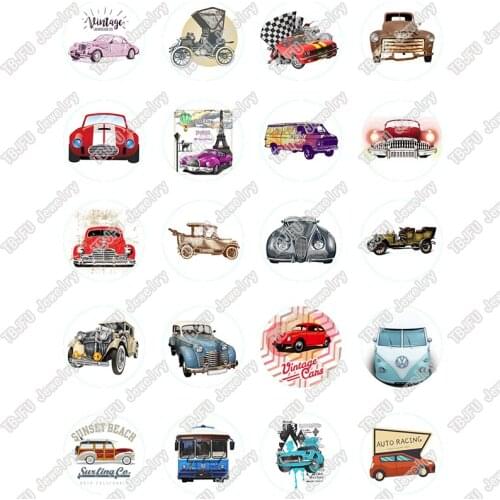 20pcs/lot 18mm 20mm 25mm Round Classic Cars Retro Vintage Car Glass Cabochon for DIY Jewelry Making Findings & Components T048