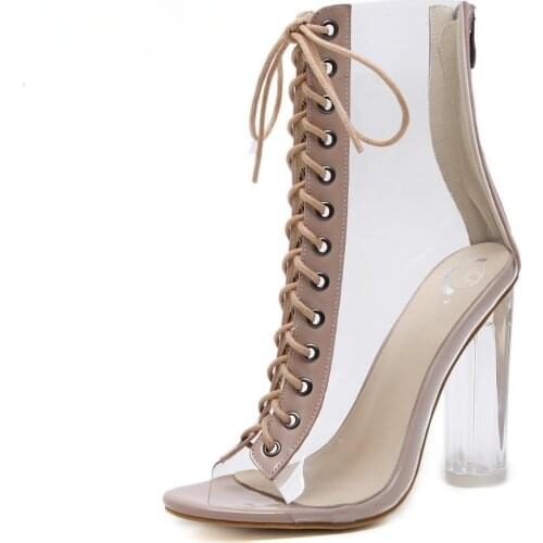 Comemore 2021 Plus Size Womens Ankle Boots PVC Transparent High Heels Rain Boots Women Shoes Spring Autumn Peep Toe Botas Mujer