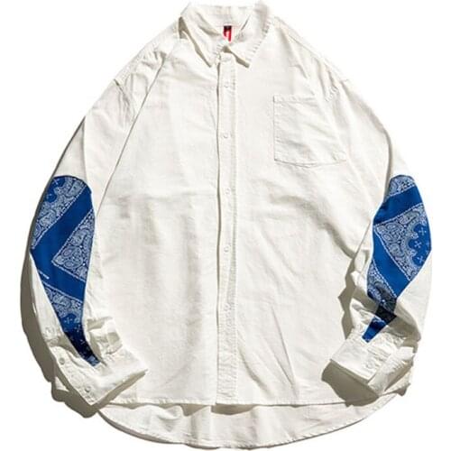 Water Bandana Patchwork Mens Shirts Spring Summer Cotton Casual Shirt Oversize Paisley Long Sleeve Male Top Clothes 2021