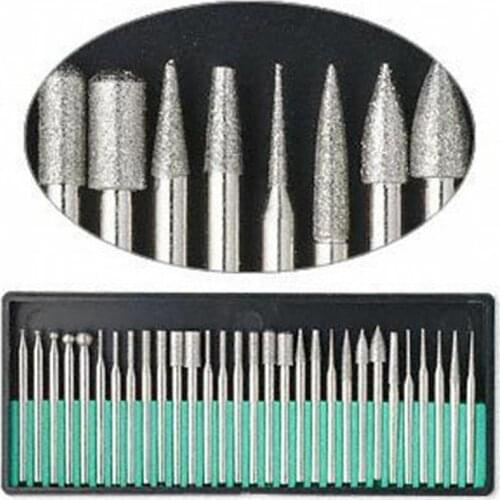 30pcs Diamond Needle Burr Bit Set 400 Grit 1/8" Shank Rotary Point Sharp Rods Carving Punch Drilling Sharp Grind Head With Box