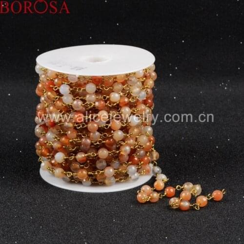 BOROSA Handcrafted Natural Light Red Stone Druzy Faceted Beaded Chains for Necklace Jewelry JT072