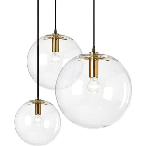 Nordic Pendant Lights Globe Chrome gold holder Lamp Glass Ball Pendant Lamp Transparent Kitchen Light E27 Home Fixture