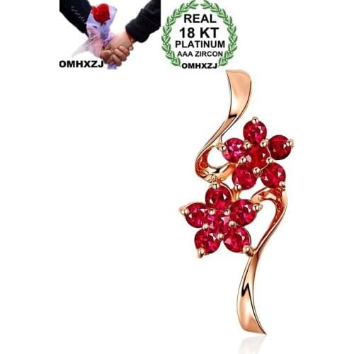 OMHXZJ Wholesale European Fashion Woman Girl Party Wedding Gift Flower Ruby 18KT Rose Gold Necklace Pendant Charm CA190