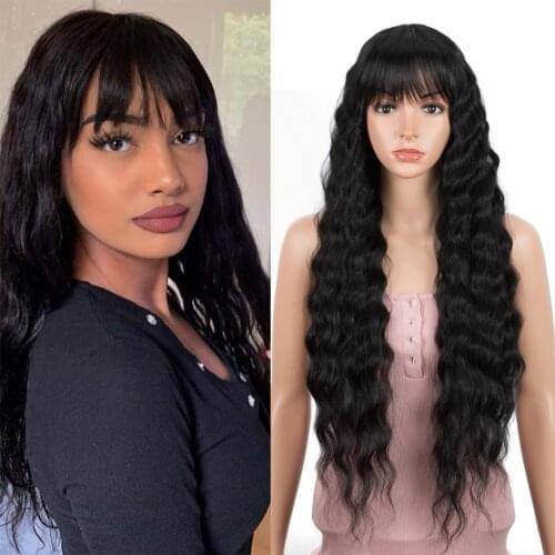 Wigs For Black Women Black Cosplay Synthetic Wigs 30 Inch Long Loose Wave Ombre Purple Burgundy Heat Resistant Classic Plus Hair
