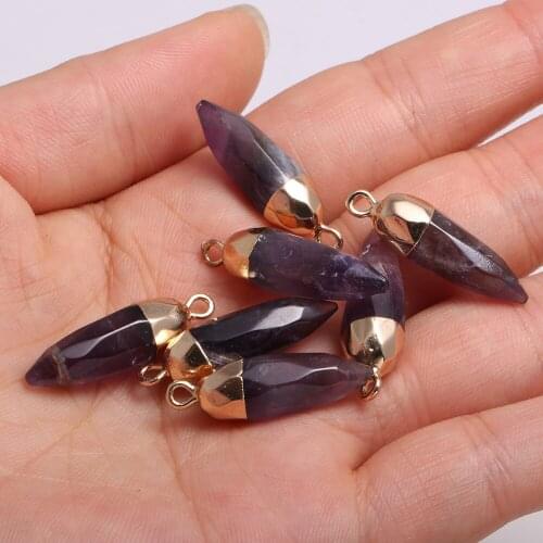 1pcs Natural Stone Charms Faceted Amethysts Pendants for Jewelry Making DIY Accessories Nacklace Earring Women Gift Size 13x26mm