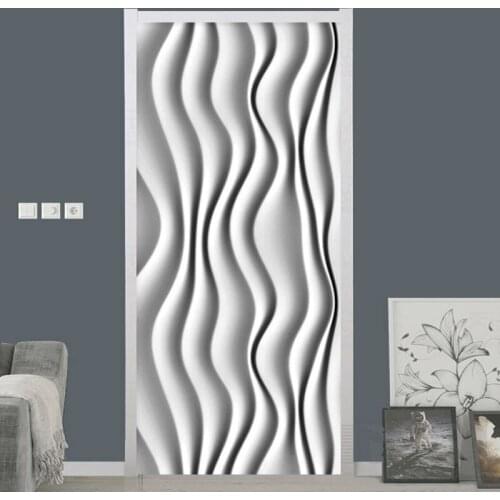 PVC Self-Adhesive Door Sticker 3D Stereo Releif Personality Lines Wallpaper Living Room Creative Door Poster Waterproof Stickers