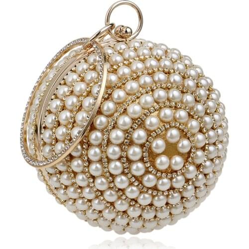 Beaded Diamonds Handbags Lady Luxury Evening Bags Women Fashion Pearl Bag Roud Handle Hand Bag Female Party Clutches Small Purse