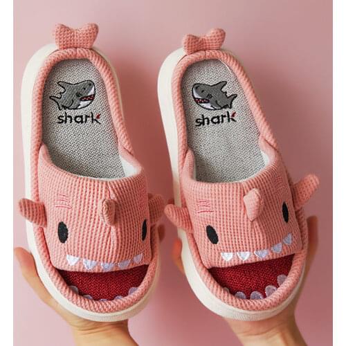 Lisapie Shark shape Linen Slippers Cotton Hemp Sweat Absorbing Home Use Womens Slides Thick Soled Deodorant Non-slip Slippers