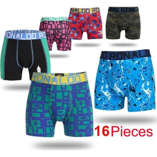16 Pieces Boys Cotton Boxers Kids Football Star Multipack Trunk Young Briefs Children Underwear Baby Shorts Teenage Pant Cloth