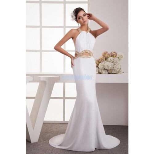 Graduation kleider party women real new design crystal small train beading brides maid sexy white chiffon Homecoming Dresses