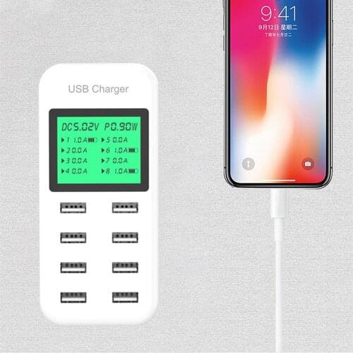 40W High Power Adaptor 8USB Charger Station LED Display 8Ports Charger Station for Android iPhone Phone Tablet Fast Charger