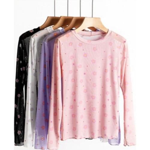 Summer Womens Net Yarn Top Thin Sunscreen Round Neck Long Sleeve Matching T-Shirt 2021 New Products