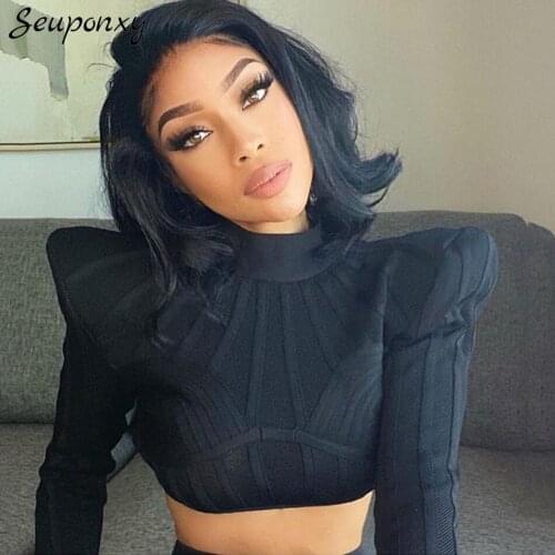 High Quality Fashion WomenS Jacquard Striped Stitching Top 2021 Summer Sexy Long Sleeve Celebrity Party Club Bandage Short Top