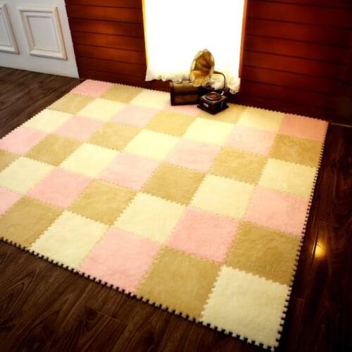 1Pcs 30*30cm EVA Plush Puzzle Rugs Foam Shaggy Velvet Carpet Decorative Kids Room for Crawling Play Toys 8-Colors(Sample Try)