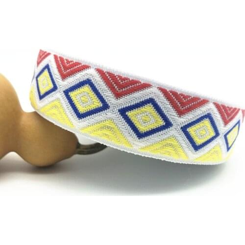 10Yards 26mm 1" Yellow Red Patchwork color Geometric Pattern Jacquard Ribbon for Gifts Packaging DIY Craft Woven Ribbons