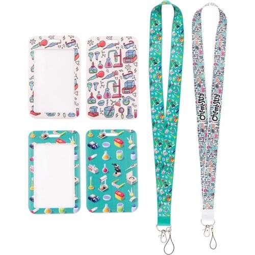 24pcs/lot MD978 DMLSKY Cartoon Chemistry Necklack Lanyard Gym Strap Mobile Phone With Card Holder Cover For Chemistry Lovers