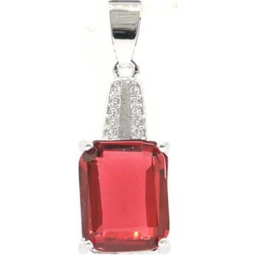32x12mm SheCrown Luxury Raspberry Rhodolite Garnet CZ For Girls 925 Sterling Silver Pendant Daily Wear