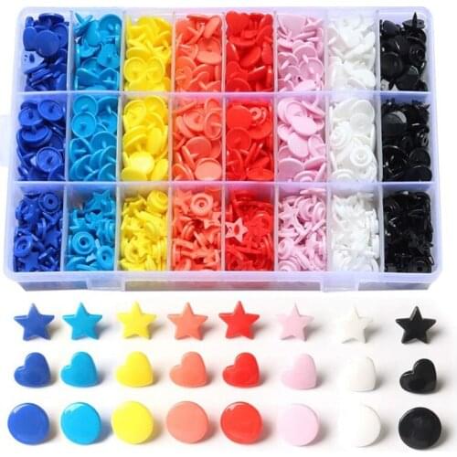 360 Sets Snaps Size 20 T5 Star Heart Round Plastic Resin Fasteners Punch Poppers Closures No-Sew Buttons Storage