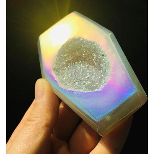 Angel Aura Natural Agate Geode Carved Crystals And Stones Coffin Quartz Figurine Healing Crystals Feng Shui Halloween Gift