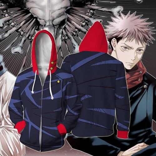 Anime JUJUTSU KAISEN Cosplay Zipper Hoodie Itadori Yuji Costume Black School Uniforms Hooded Polyester Jacket Women Men Cltothes