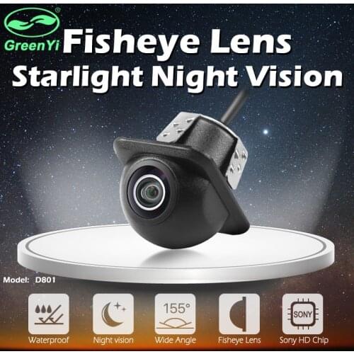 GreenYi Vehicle Rear Front Side View Camera Fish Eyes Starlight Night Vision Waterproof Straw Hat Car Camera Including Drill Bit