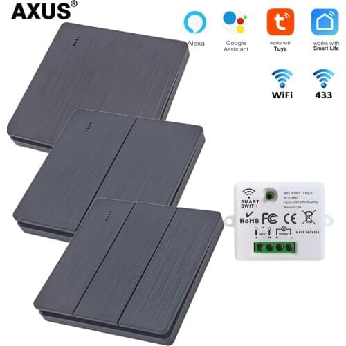 AXUS Tuya WIFI Light push Switch RF 433Mhz push Button Switch 1/2/3 Gang Smart Life Home Relay Timer Module Google Home Alexa