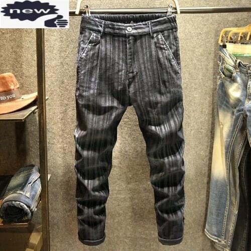 Autumn Winter Black Casual Trousers Men England Style Stretch Slim Pencil Comfortable Striped Business Suit Pants 28-36