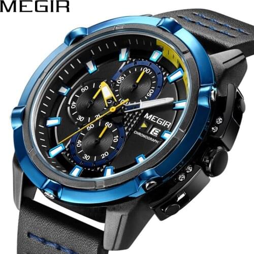Megir New Fashion Men Watches Mens Quartz Watch Sports Military Waterproof Leather Clock Wrist Watch Relogio Masculino