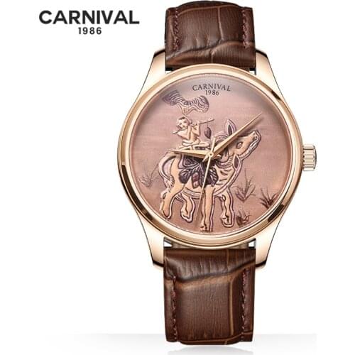 Carnival Top Brand Fashion Automatic Watches Waterproof Luxury 3D Bull Mechanical Wristwatch For Men Rose Gold Relogio Masculino