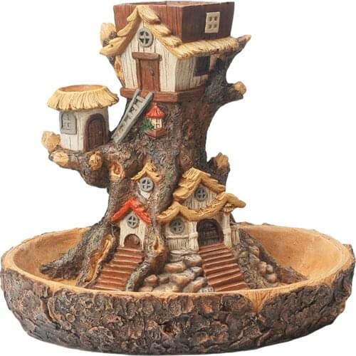 Resin Flowerpot Pastoral Micro-landscape Resin Flower Pot Tree House Potted Plants Bonsai Pots Desktop Potted Holder Garden Deco