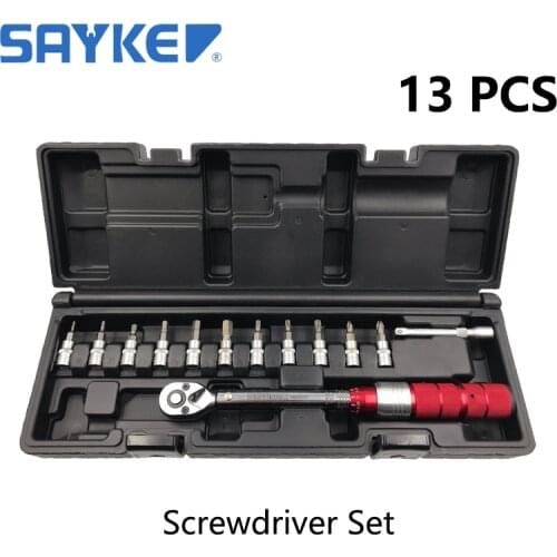 SAYKE Torque Wrench 13Pcs Screwdriver Set 5-25 Nm 1/4 Inch Adjustable Ratchet Spanner Car Motorcycle Bike Equipment Repair Tools