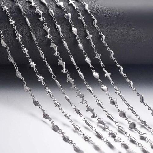 1Pc Length 18cm-100cm Stainless Steel Long Chain Necklaces For Women Silver Color Heart Cross Necklace Ladies Fashion Jewelry