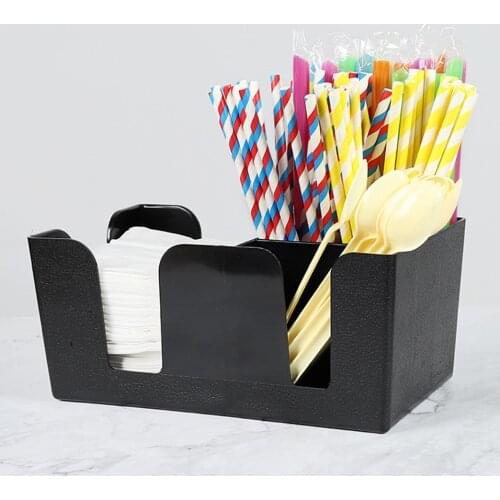 New Arrival Black Pub Napkin Straw Storage Box Bar Tidy Organiser Storage Condiment Holder For Bar Display Stand Storage Tools