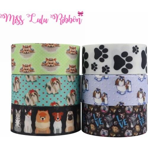 16mm-75mm Cartoon Puppy Dog Printed Grosgrain/Foe Ribbon Lace Jeans Love DIY Festival Hair Bowknots 50yards/roll