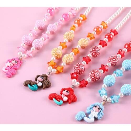 Makersland Snowflake Pendants Kids Necklace Candy Color Beaded Necklace Little Princess Cartoon Design Jewelry Christmas Present
