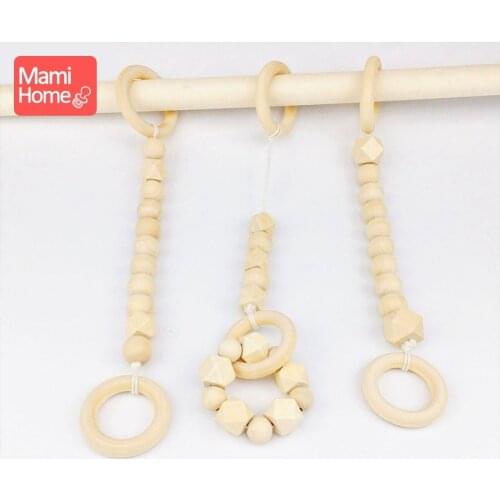 Mamihome 1set/3pc Baby Wood Play Gym Frame Toys Wood Beads Baby Wooden Rattle Food Grade Materials Wooden Teether Newborn Gifts